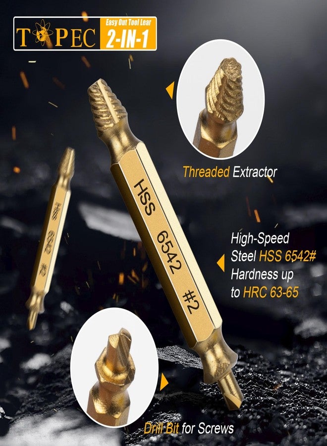 TOPEC Small Screw Extractor Set, 13 PCS Stripped Screw Removal Tool, HSS 6542 Easy Out Kit for Damaged, Broken Fasteners, Gifts for Men (Golden) - Image 4
